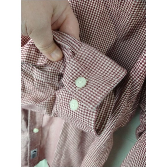 $ Arizona Jean Collared Long Sleeve Red White Gingham Shirt. Size L - Picture 7 of 10